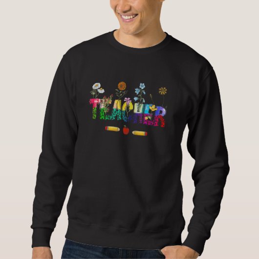 Sweatshirt Retro Groovy Flower Teacher Pencil And Apple Schoo (Devant)