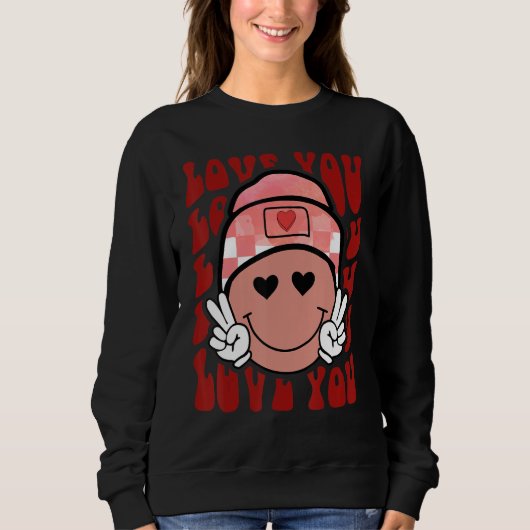 Sweatshirt Retro Groovy Love You Smile Face Cute Valentine (Devant)