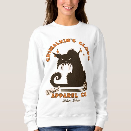 Sweatshirt Retro Halloween Chat Grimalkin Orange Noir (Devant)
