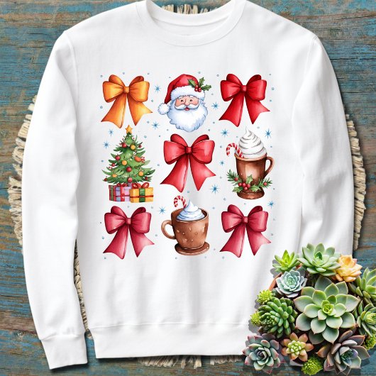 Sweatshirt Retro Holidays Coquette Bow Christmas Père Noël