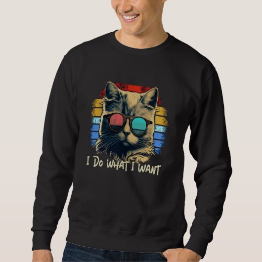 Sweatshirt Retro I do what I want cat  80s 90s style cat (Devant)