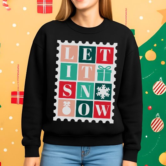 Sweatshirt Retro Let It Snow Christmas Postage Stamp