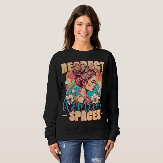Sweatshirt Retro Messy Bun Respectez les espaces féminins (Devant entier)
