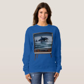 Sweatshirt Retro Orca Rehaussant la conception de la télévisi (Devant entier)