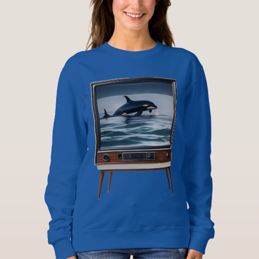 Sweatshirt Retro Orca Rehaussant la conception de la télévisi (Devant)