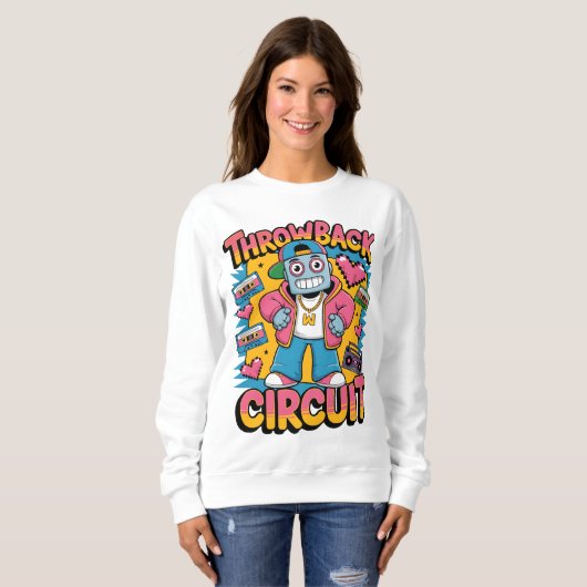 Sweatshirt Retro Robot 90s Design Hip hop - Fun Cartoon Throw (Devant entier)