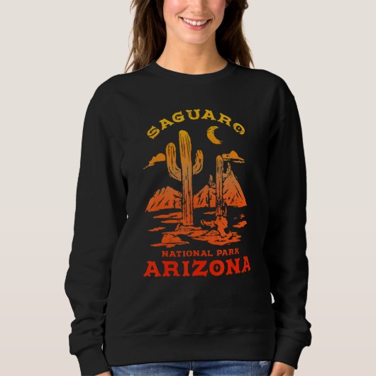 Sweatshirt Retro Saguaro Cactus Moon Arizona National Park (Devant)