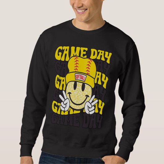 Sweatshirt Retro Smile Face Softball Game Day Vibes Softball  (Devant)
