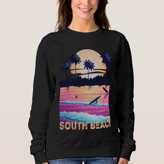 Sweatshirt Retro South Beach Florida Souvenir Surf (Devant)