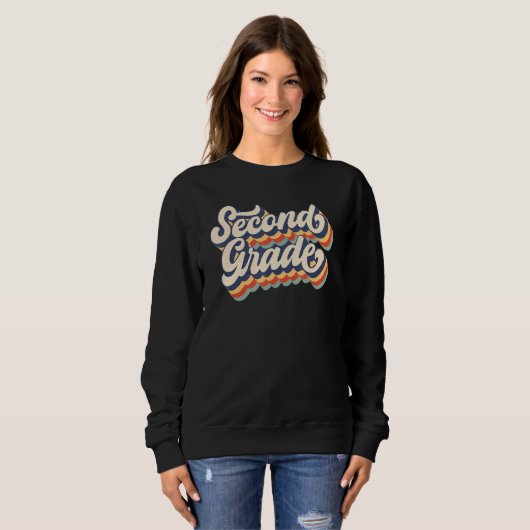 Sweatshirt Retro Sunset Second Grade Teacher & Student Back T (Devant entier)