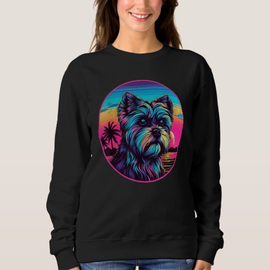 Sweatshirt Retro Sunset Yorkie Dog (Devant)