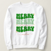 Sweatshirt Retro Super Joyeux Noël Script Nom vert (Design devant)