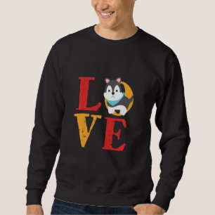 Sweatshirt Rétro Vintage Amour de Chiot Husky Sibérien Mignon