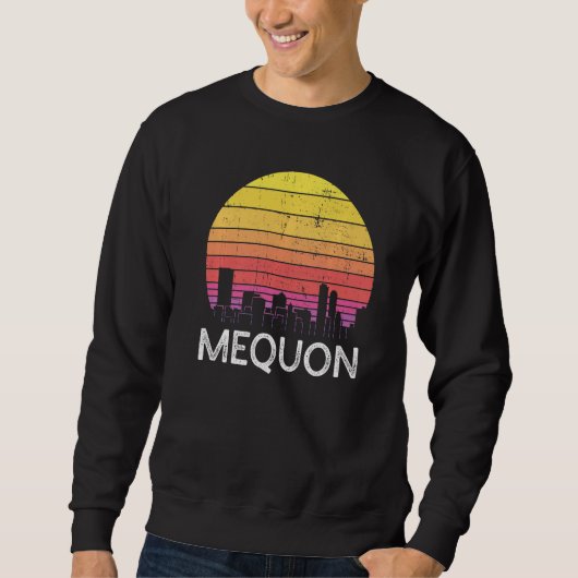 Sweatshirt Retro Wisconsin Mequon Skyline Vintage Urban Build (Devant)