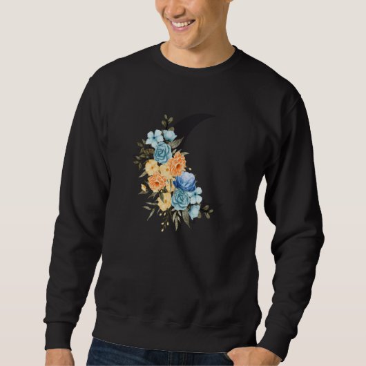 Sweatshirt Retro with moon and flowers and blue roses (Devant)