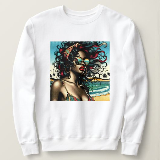 Sweatshirt Retro Woman on Beach Comédie Style Pop Art (Design devant)