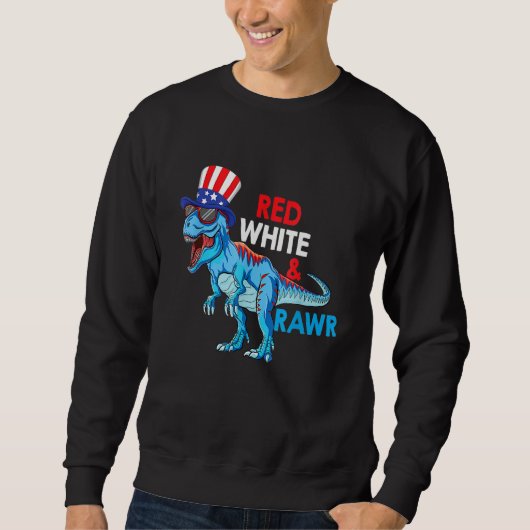 Sweatshirt Rex T Dinosaure Feu d'Artifice Rouge Blanc Bleu 4 (Devant)