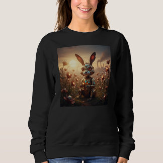 Sweatshirt Robot Rabbit in Steampunk Flower Field