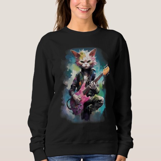 Sweatshirt Rock Guitar Devon Rex Cat Guitarist (Devant)