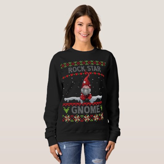 Sweatshirt rock star Gnome Matching famille Noël moches PJ (Devant entier)