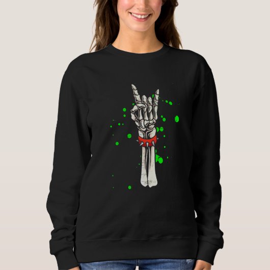 Sweatshirt Rocker Skeleton Rocher À La Main Sur Costume Hallo (Devant)