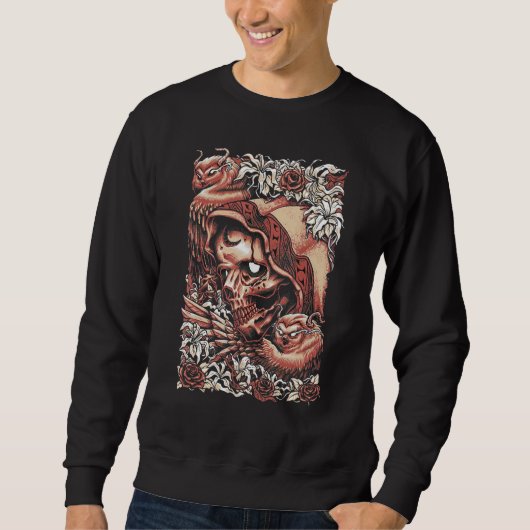 Sweatshirt Roi des crânes squelette avec hibou (Devant)