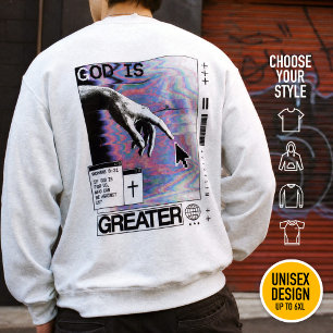 Sweatshirt Romans 8:31 Cyberpunk Main de Dieu Glitch Art