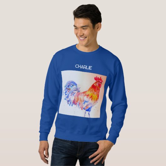 Sweatshirt Rooster Aquarelle Poulet Oiseau Cockerel Farm (Devant entier)