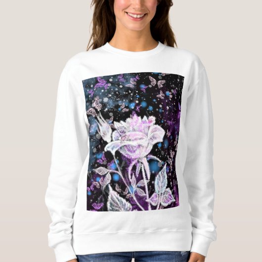 Sweatshirt Rose d'hiver et papillons - Belle - (Devant)