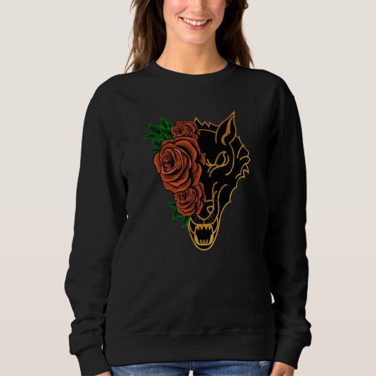 Sweatshirt Rose Half Wolf Face Aesthetic Retro Nostalgia ON B (Devant)