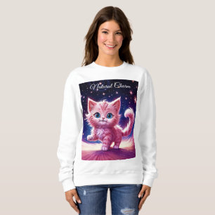 Sweatshirt Rosé moelleux chatte surréaliste bleu yeux style