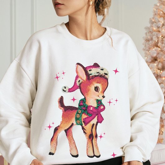 Sweatshirt ROSE NOEL mignon Rétro Reindeer Fête Étincelle Noë