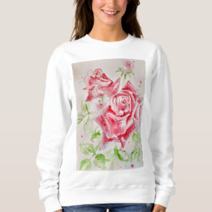 Sweatshirt Rose rouge Fleurs d'aquarelle Floral Peinture Rose