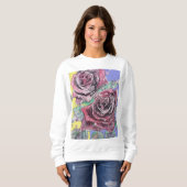 Sweatshirt Rose rouge Fleurs d'aquarelle Floral Rose peinture (Devant entier)