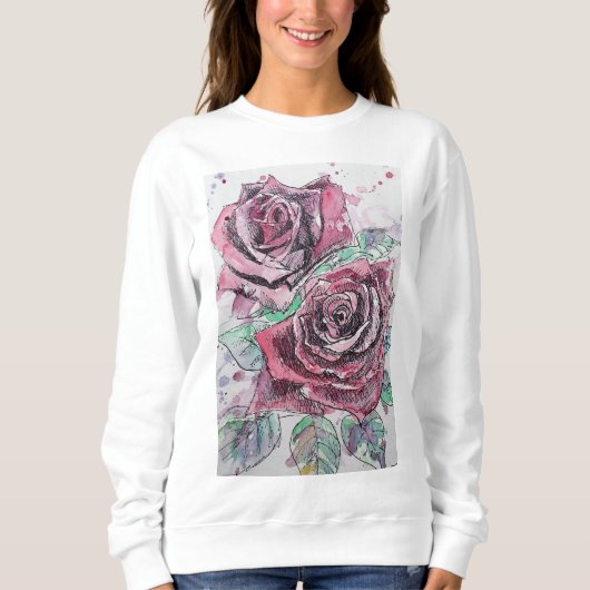 Sweatshirt Rose rouge Fleurs d'aquarelle peinture florale (Devant)