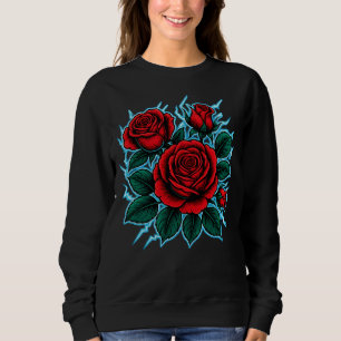 Sweatshirt Roses Électriques Rose Rouge et Graphisme d'Écla