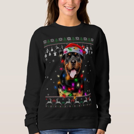 Sweatshirt Rottweiler Santa Hat Noël Arbre Lumières Noël Ug (Devant)