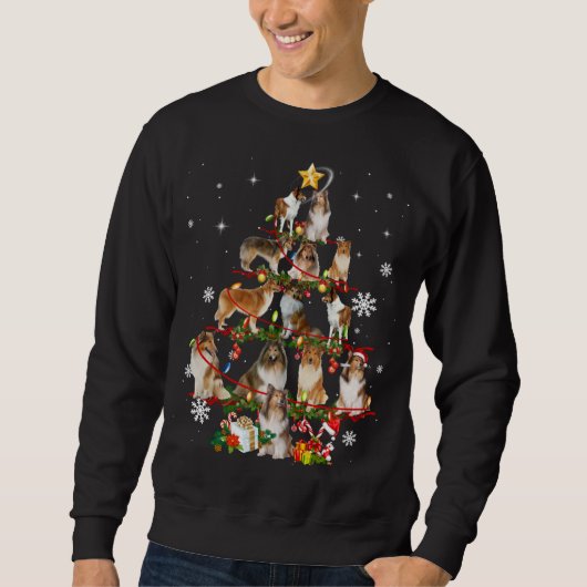 Sweatshirt Rough Collie Christmas Tree Lights Sweer Chien Chr (Devant)