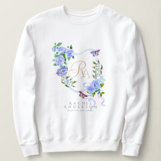 Sweatshirt Ruban Chic Monogramme Rose Bleue (Design devant)