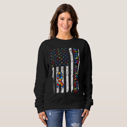 Sweatshirt Ruban de sensibilisation à l'autisme Drapeau améri (Devant entier)
