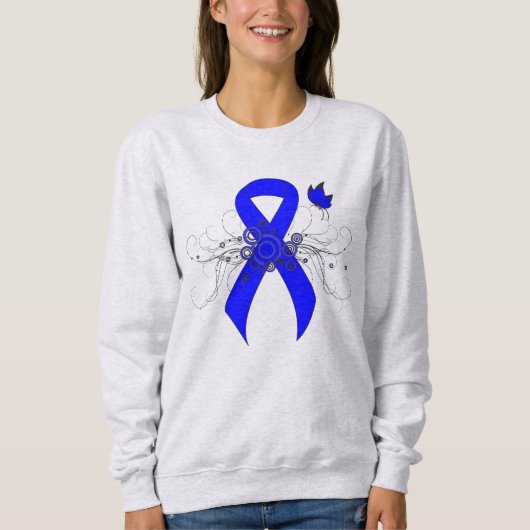 Sweatshirt Ruban de sensibilisation bleu avec papillon (Devant)