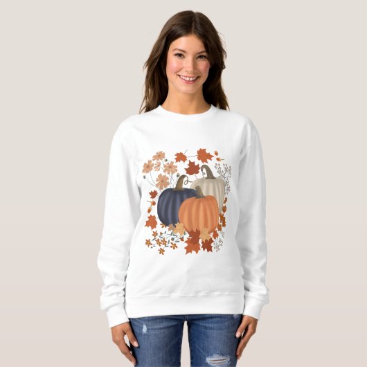 Sweatshirt Rustique Automne Citrouille Feuille Fleur sauvage (Devant entier)