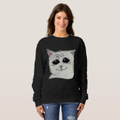 Sweatshirt Sad White Cat Meme  Sarcastic Kitty Animal  Retro (Devant entier)