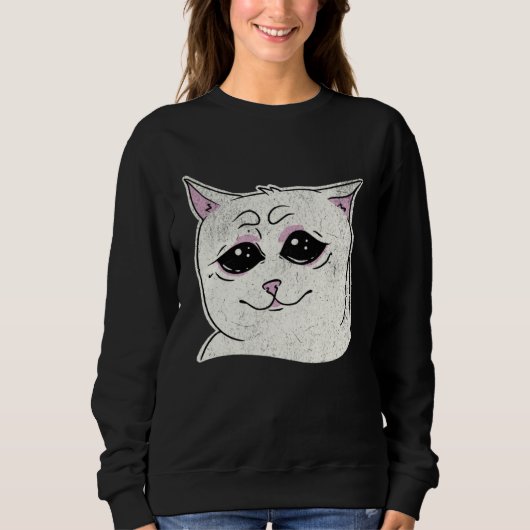 Sweatshirt Sad White Cat Meme  Sarcastic Kitty Animal  Retro (Devant)