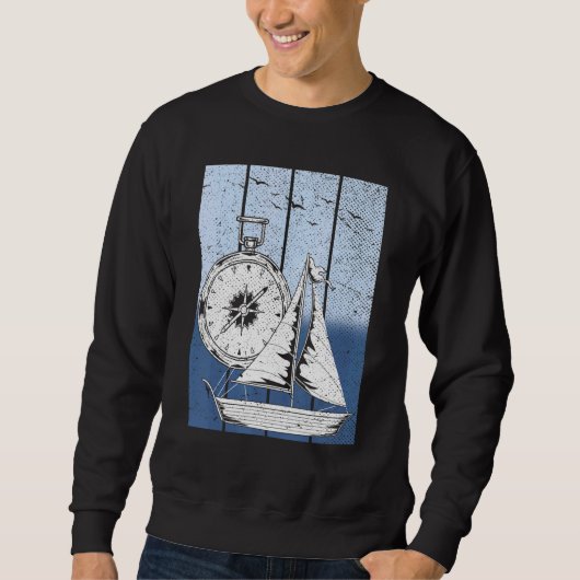 Sweatshirt Sailboat Compass Nautical Ship Skipper Captain Sai (Devant)