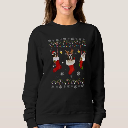 Sweatshirt Saint Bernar En Chaussettes Noël Chandail de chien (Devant)