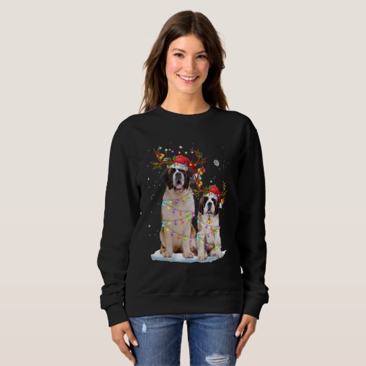 Sweatshirt Saint Bernard Reindeer Santa Hat Xmas Lights Chris (Devant entier)