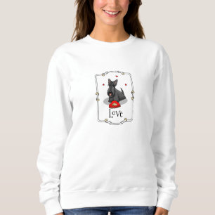 Sweatshirt Saint-Valentin (rouge) Chien écossais (noir) migno