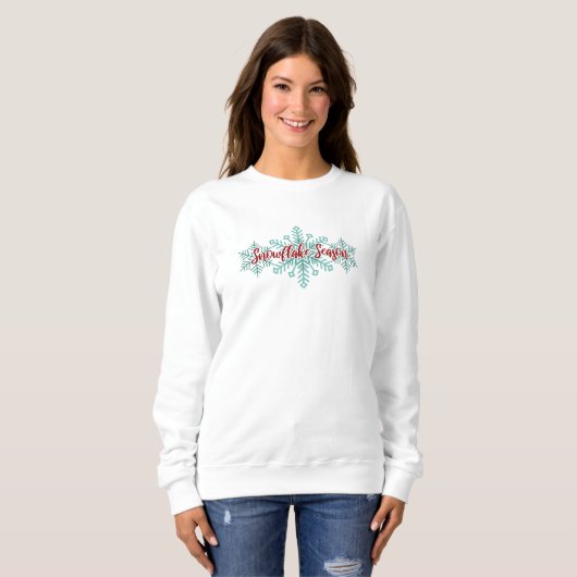 Sweatshirt Saison de flocon de neige Script hiver Turquoise N (Devant entier)