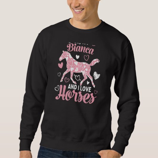 Sweatshirt Salut, je suis Bianca et j'aime les chevaux mignon (Devant)